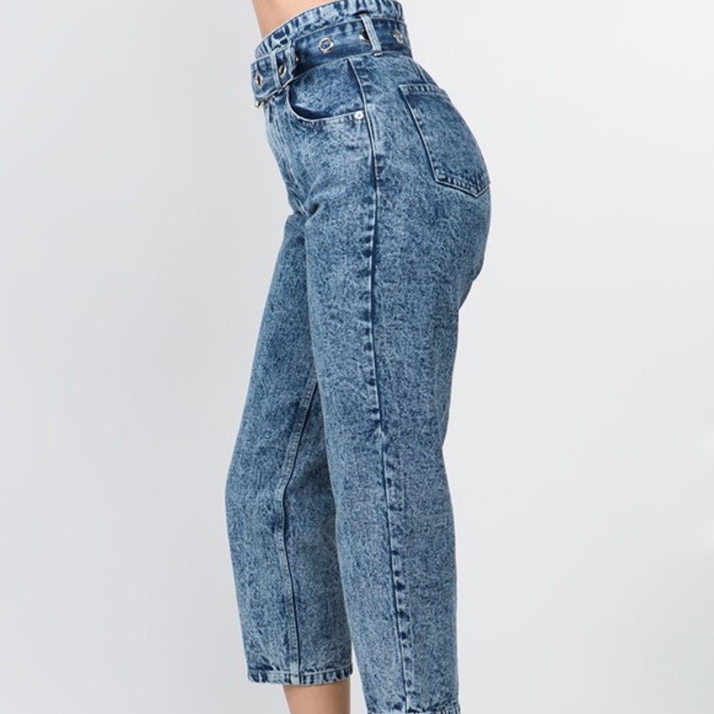 Denim Jeans, Acid-wash crop , paper bag pants,
